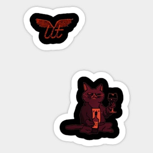 LitQ - Cute cat drinks wine on Valentine's Day anime art vibe Sticker